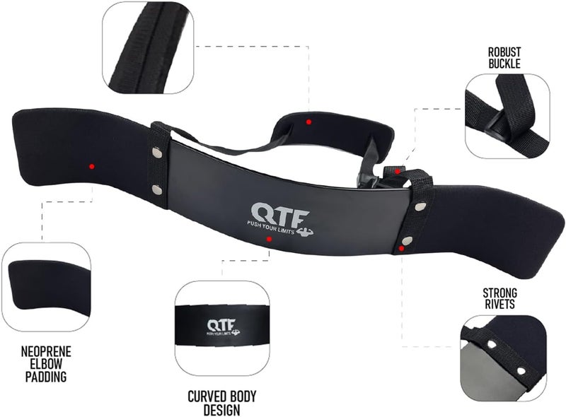 QTF Store مضخم الذراعين لتمارين العضلات البايسبس والترايسبس، مصنوع من الألمنيوم الثقيل، مع حشوة ناعمة وسميكة حول الرقبة وأحزمة قابلة للتعديل لبناء ذراعين كبيرتين مع وسادة غير قابلة للانزلاق. - Image 2